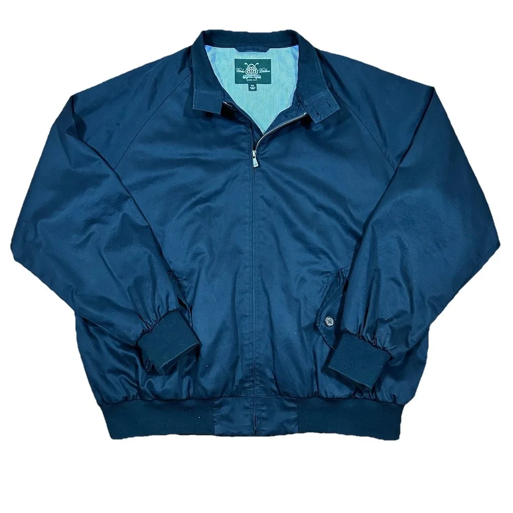Brooks Brothers Country Club Bomber Jacket Mens XXL Navy Full‎ Zip Plaid Lined
